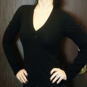 ZARA sleek black stretch vneck sweater sz S EUC!